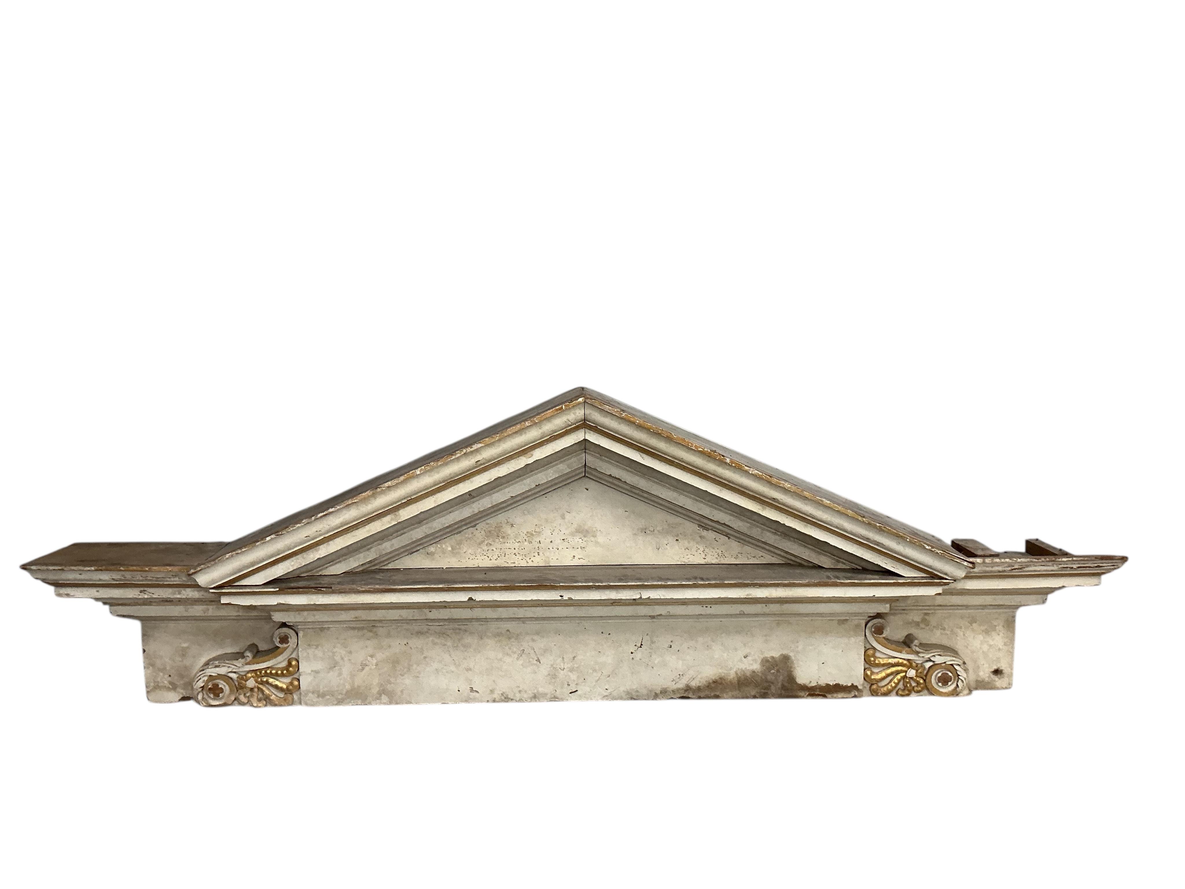 A large late 18th century painted parcel gilt pine door surround, width 154cm, height approximately 266cm